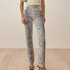 NWT Reformation Cynthia Cheetah High Rise Straight Long Jeans Size 28